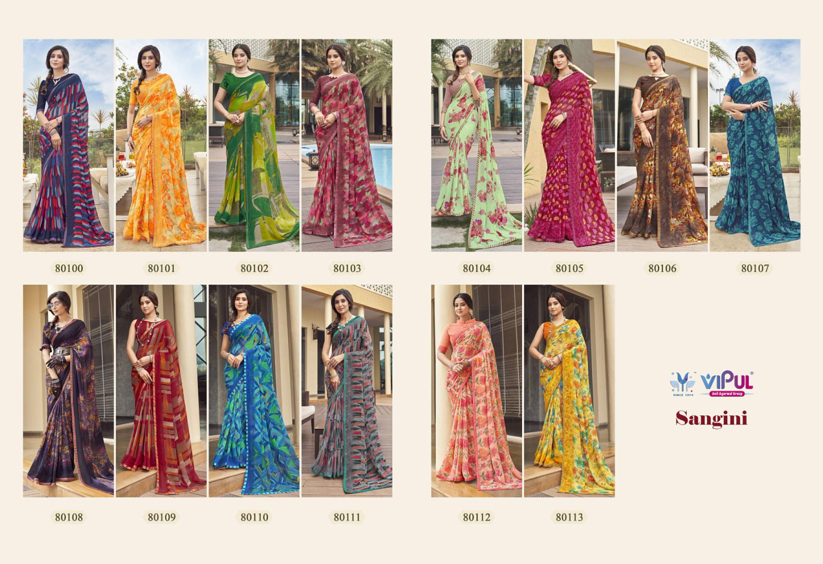 Sangini by Vipul Georgette Printed Sarees Wholesale Clothing Suppliers In India